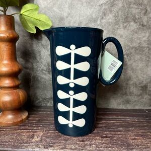 Hobby Lobby Julia Ceramic Pitcher Navy Blue and White